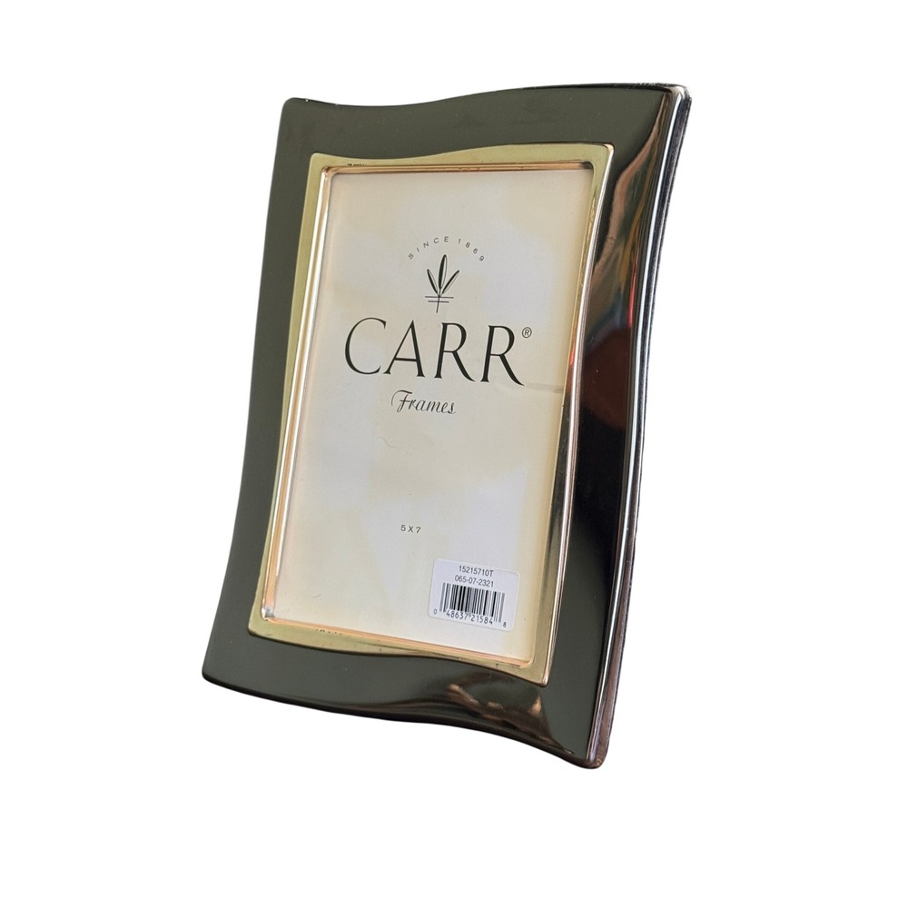 Carr 5x7 Photo Frame Silver Metal Wavy Gold Trim Modern Tabletop Decor